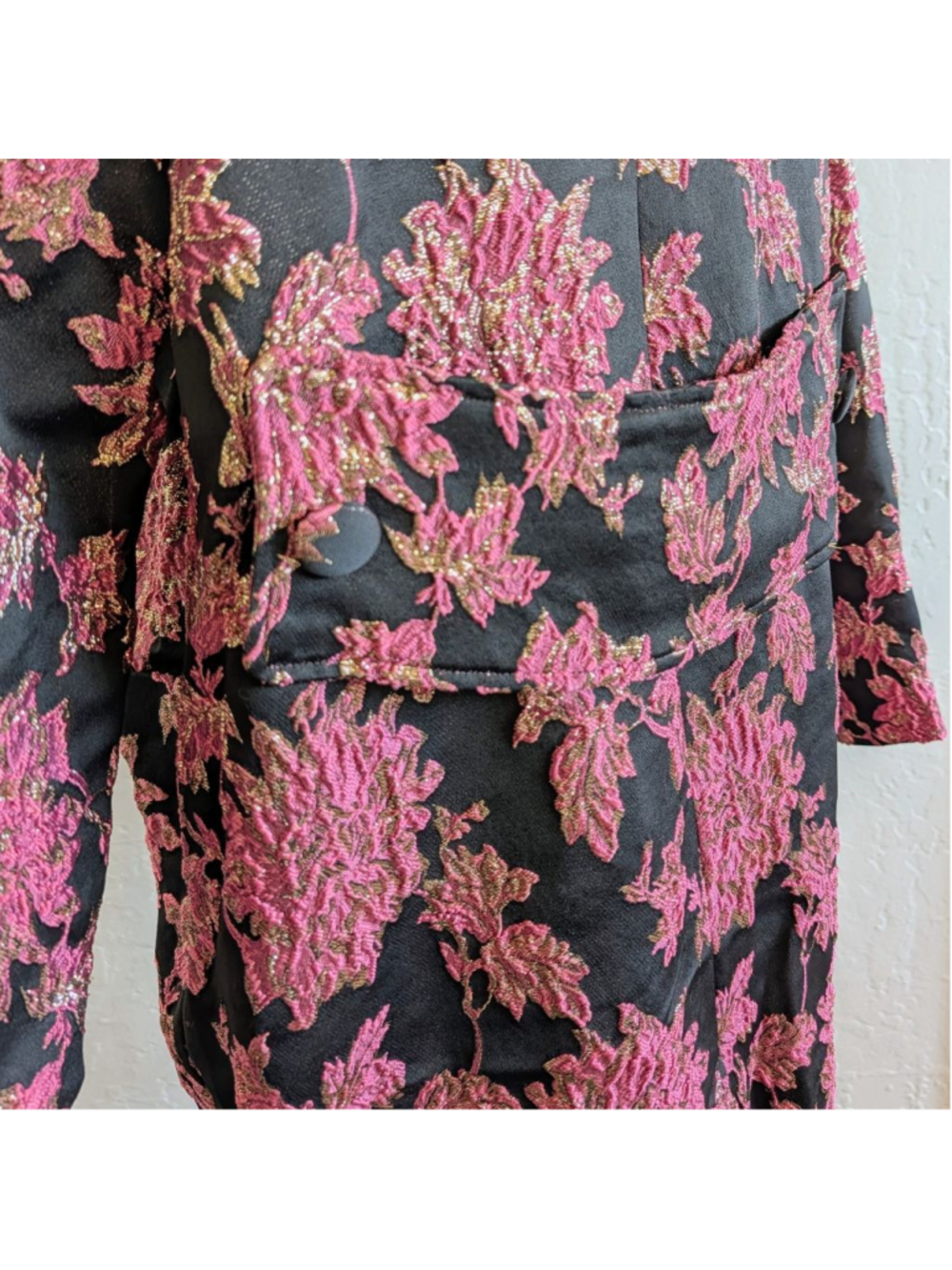 For Love & Lemons Pink Gold Floral Brocade Jacquard Longline Blazer Small - Picture 8 of 12